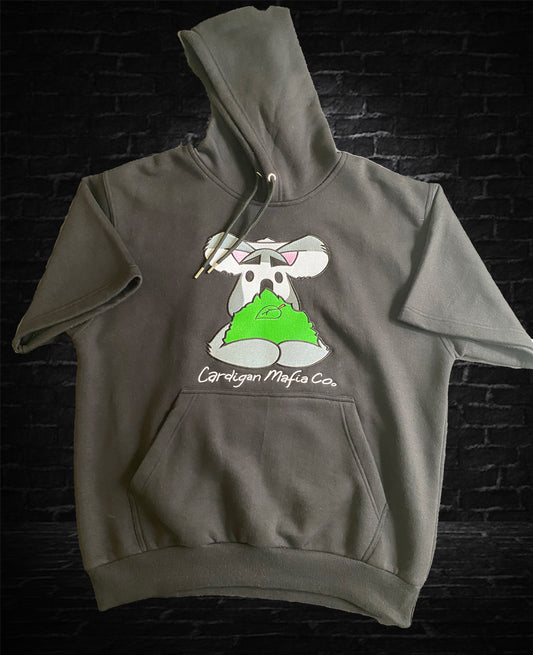 "Desi" (koala) Logo Short Sleeve Hoodie (Black)