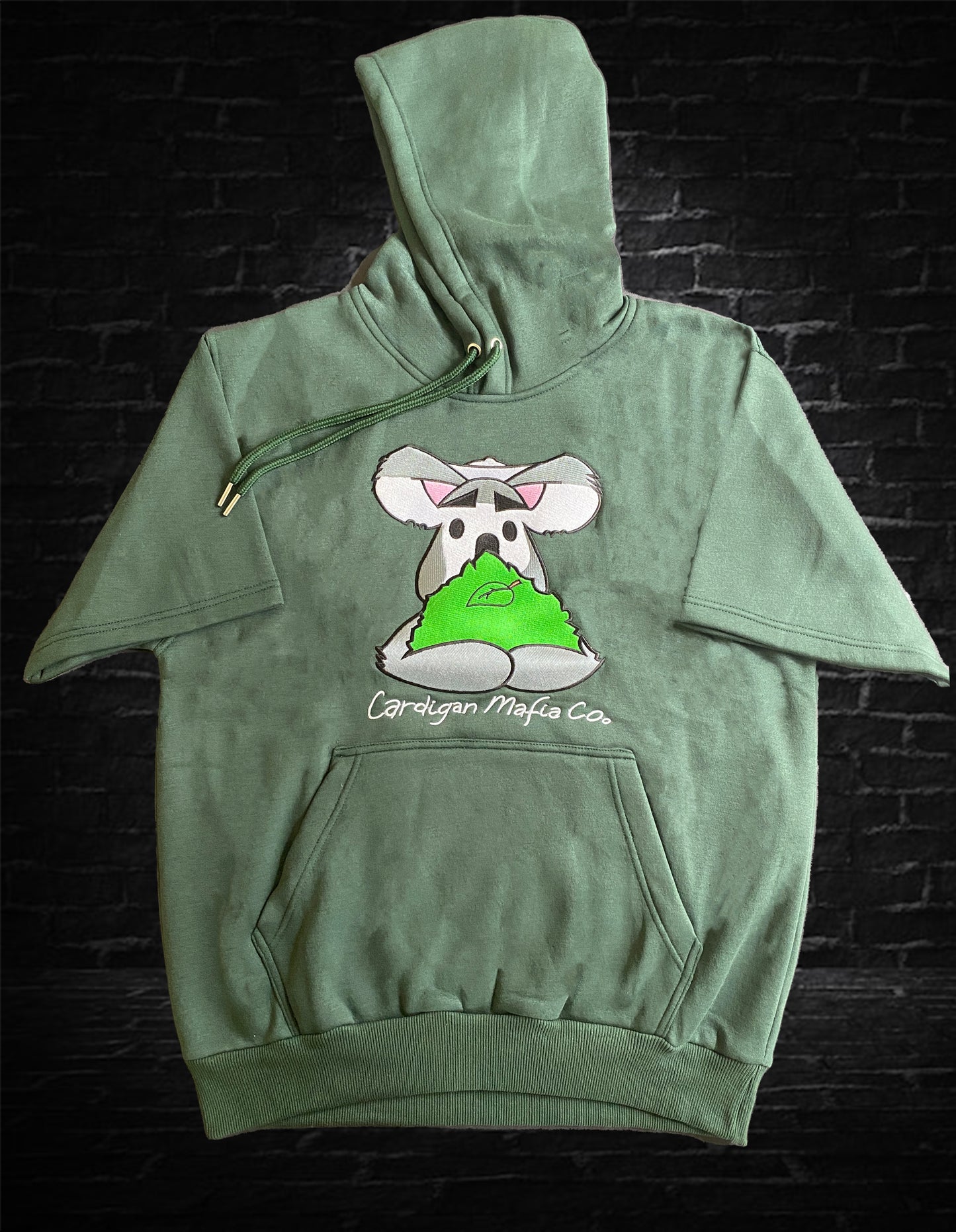 "Desi" (koala) Logo Short Sleeve Hoodie (Spruce-Green)